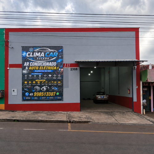 Fachada da Clima Car Toledo, oficina especializada em ar condicionado automotivo e auto elétrica em Toledo-PR